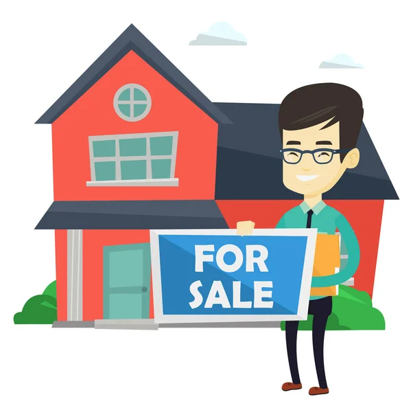 Young asian realtor offering house. — Stock Vector