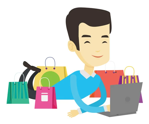 Hombre compras ilustración vector en línea . — Vector de stock