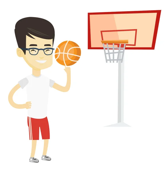 Jonge basketbal speler draaiende bal. — Stockvector