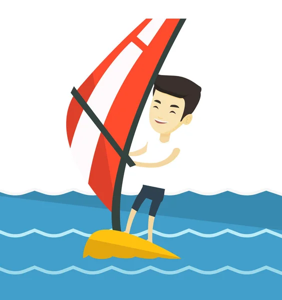 Mladý muž windsurfingu v moři. — Stockový vektor