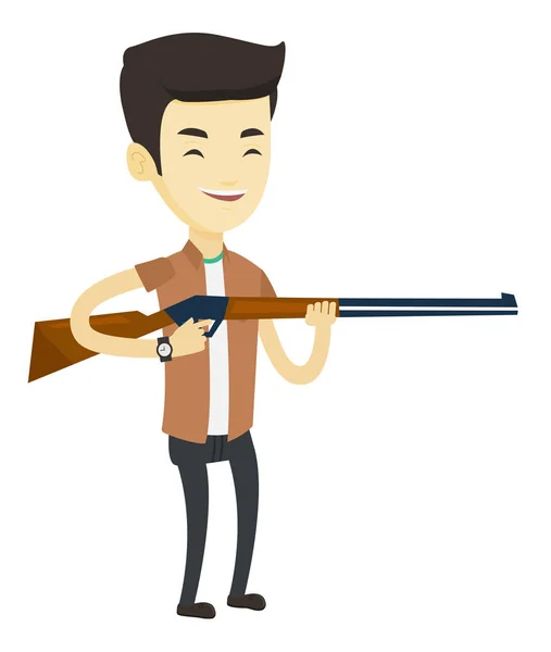 Hunter listo para cazar con rifle de caza . — Vector de stock