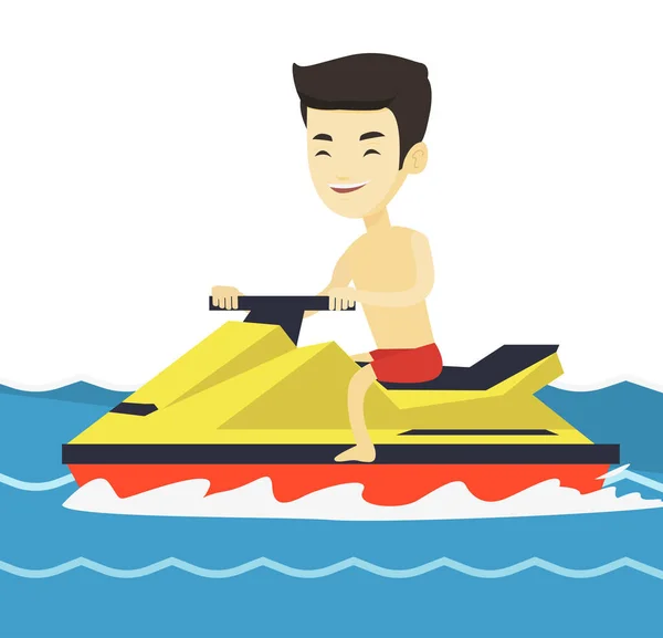 Ázsiai ember képzés, a jet-ski, a tengeren. — Stock Vector