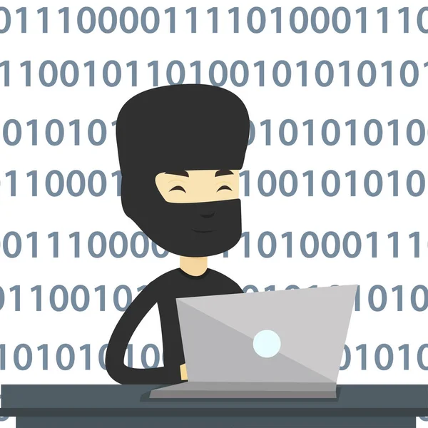 Hacker usando laptop para robar información . — Vector de stock