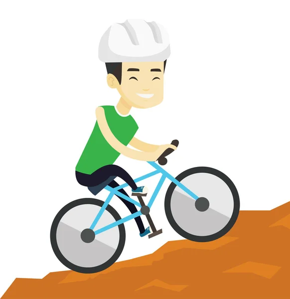 Junger Mann mit Fahrrad in den Bergen unterwegs. — Stockvektor