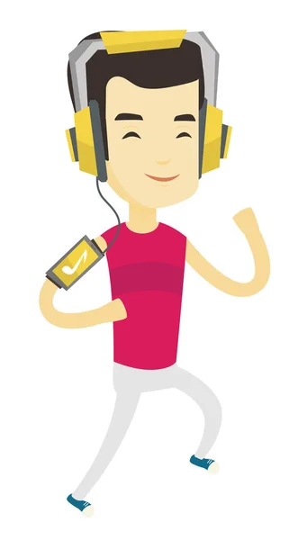 Hombre corriendo con auriculares y smartphone . — Vector de stock