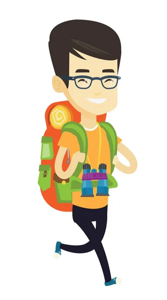 Hombre con mochila senderismo vector ilustración . — Vector de stock