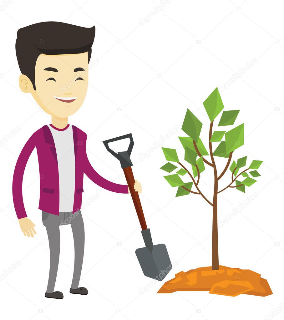 Man plants tree vector illustration.