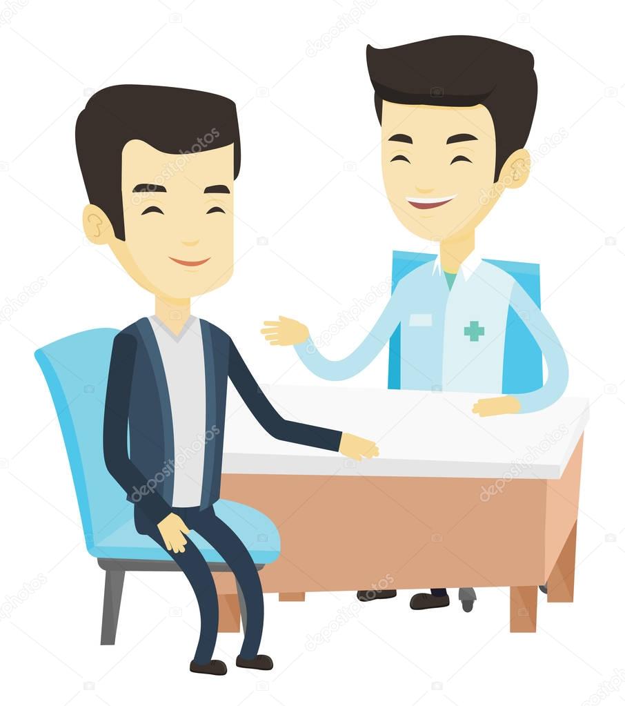 Doctor consulting male patient in office.