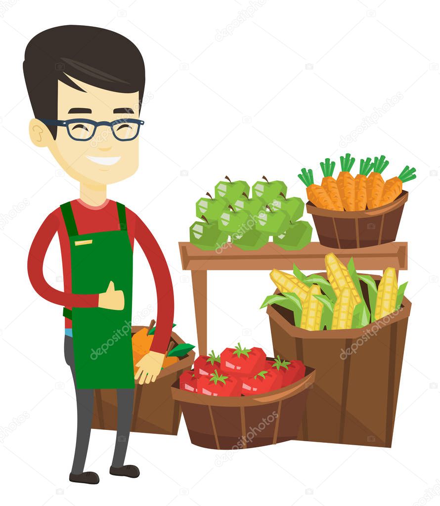 Friendly supermarket worker vector illustration.