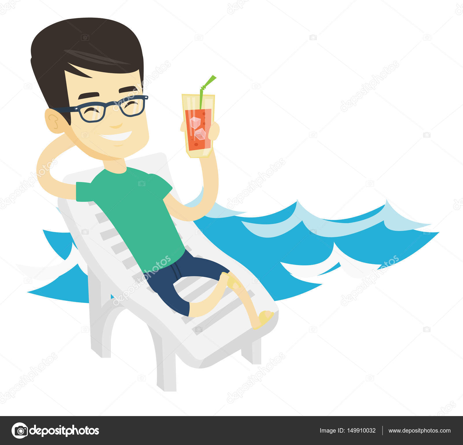 Man Relaxing On Beach Chair Vector Illustration Stock Vector