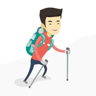 Genç mountaneer karlı bir sırt tırmanma.