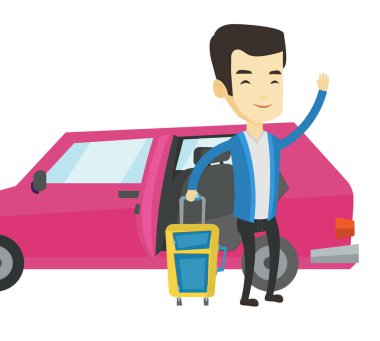 Araba ile seyahat genç Asyalı adam.