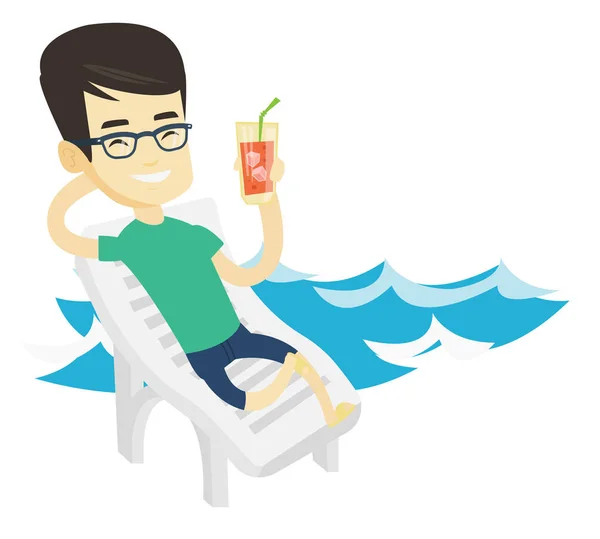 Hombre relajante en la playa silla vector ilustración . — Vector de stock