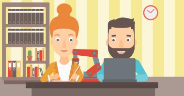 Robot onların projede çalışan öğrenciler.