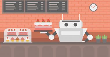 Pasta dükkanında çalışan robot garson.