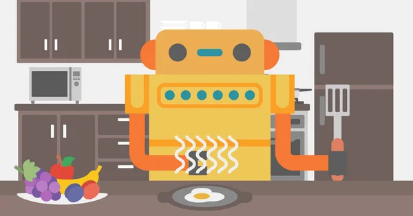 Reggelit készít a konyha robot háziasszony. — Stock Vector