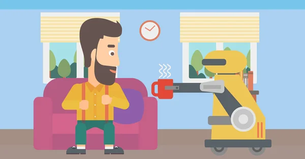 Robot domestique apporte une tasse de café à son propriétaire . — Image vectorielle