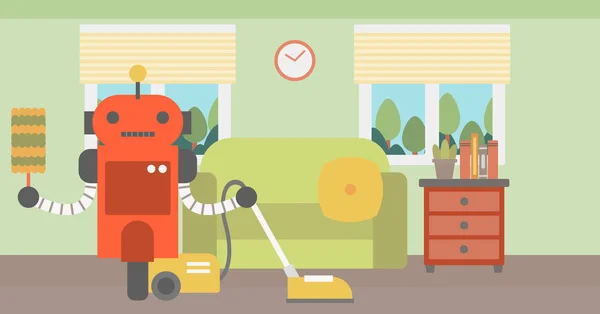 Robot cleaning carpet with vacuum cleaner. — Stock Vector