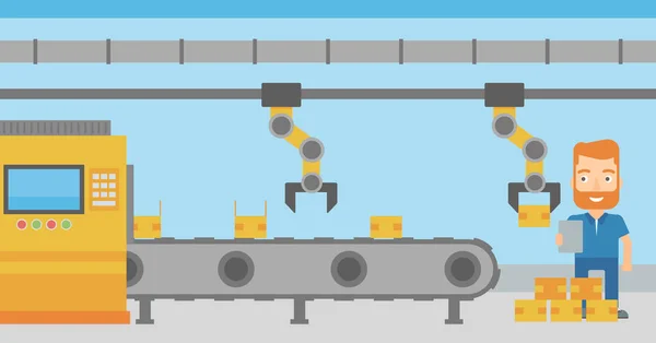 Bras robotique travaillant sur la chaîne de production . — Image vectorielle