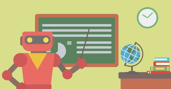 Robot enseignant debout avec pointeur en classe . — Image vectorielle