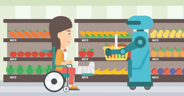 Robotic helper werken in supermarkt. — Stockvector