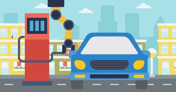Robot che riempie il carburante in auto alla stazione di servizio . — Vettoriale Stock