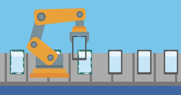 Αυτοματοποιημένη ρομποτική γραμμή παραγωγής των smartphones. — Διανυσματικό Αρχείο
