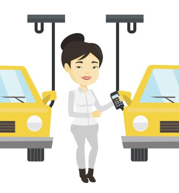 Araba için otomatik montaj hattı kontrol işçi