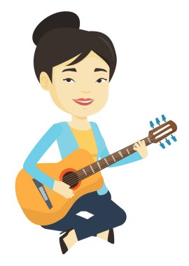 Akustik gitar vektör çizim oynayan kadın.