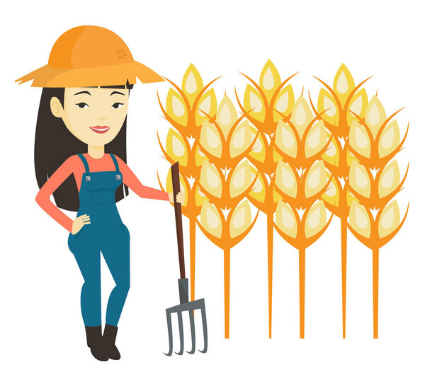 Farmer with pitchfork vector illustration.