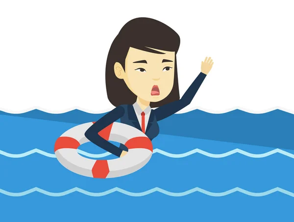 Business woman sinking and asking for help. — Stock Vector