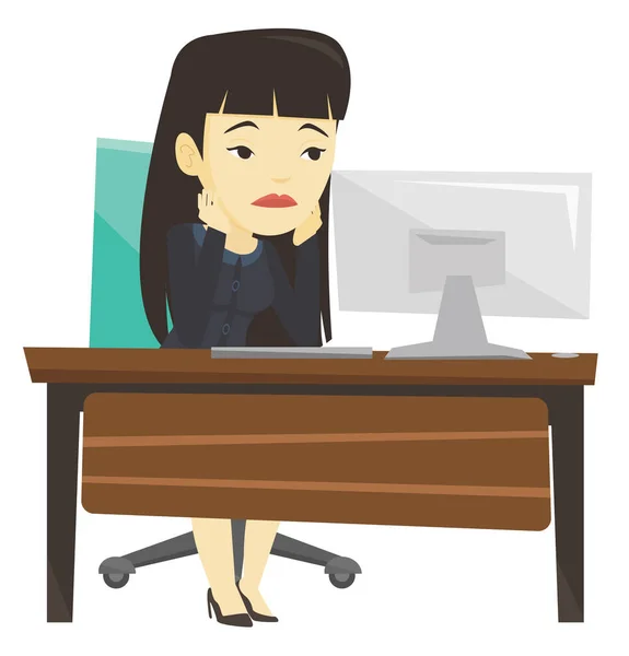 Uitgeput triest werknemer werkzaam in kantoor. — Stockvector