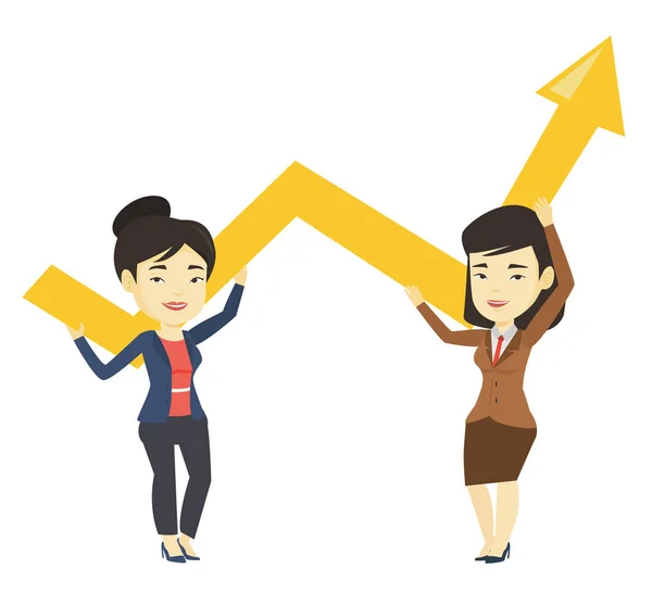 Dwóch kobiet biznesu na wykres wzrostu. — Wektor stockowy