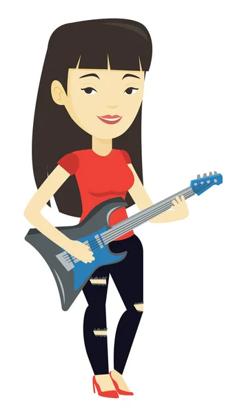 Frau spielt elektrische Gitarre Vektor Illustration. — Stockvektor