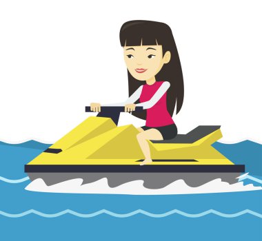 Asyalı kadın denizde jet Kayak eğitim.
