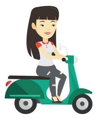 Kadın binicilik scooter vektör çizim.