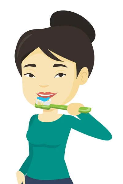 Woman brushing her teeth vector illustration. — Stock Vector