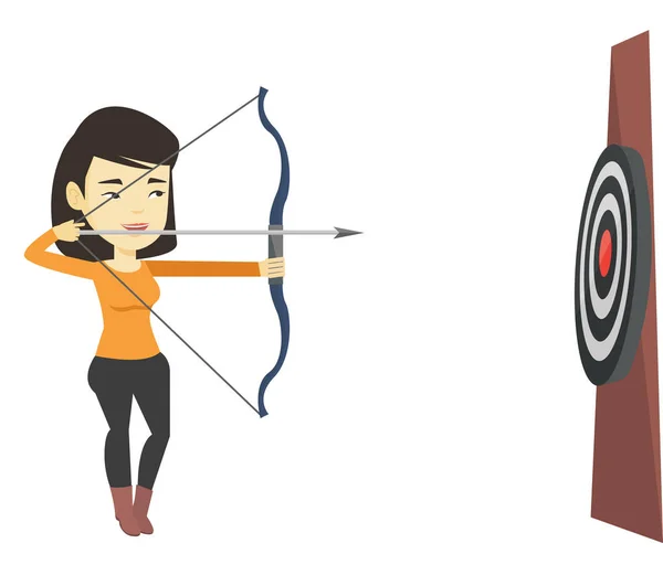 Archer apuntando con arco y flecha al blanco . — Vector de stock