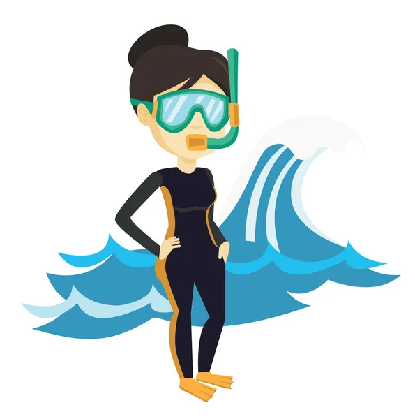 Joven buceo vector ilustración . — Vector de stock