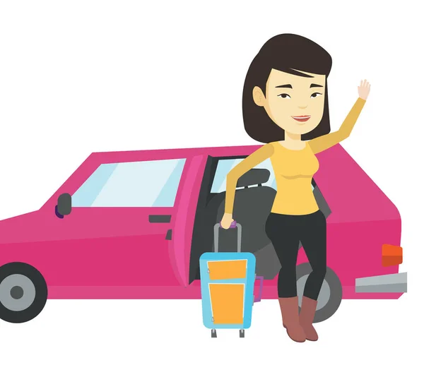 乘汽车旅行的年轻亚裔女子. — 图库矢量图片