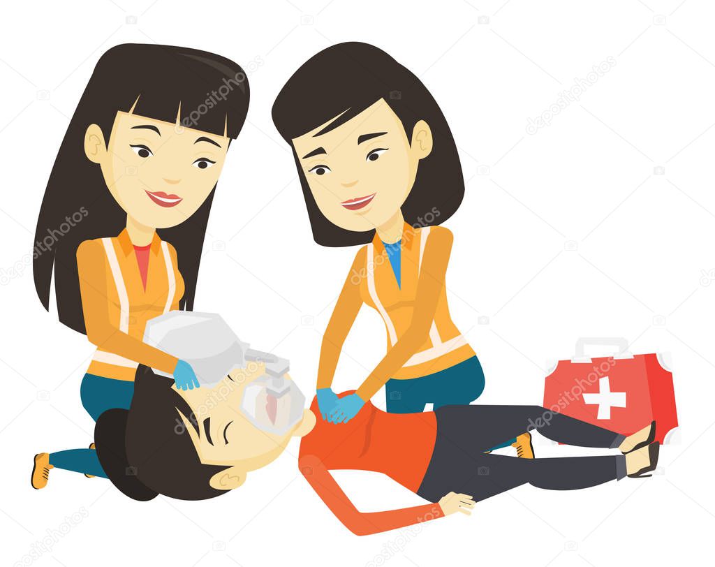 Paramedics doing cardiopulmonary resuscitation.