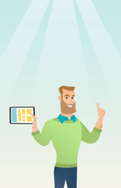 Tablet bilgisayar vektör çizim kullanarak öğrenci.