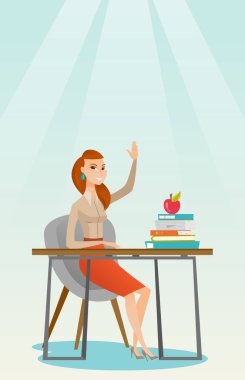 Öğrenci el bir cevap için sınıf yetiştirme.