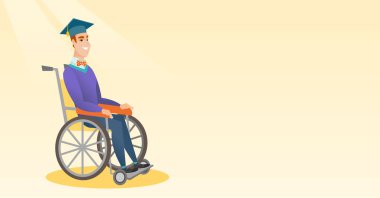 Tekerlekli sandalye vektör çizim içinde oturan mezun