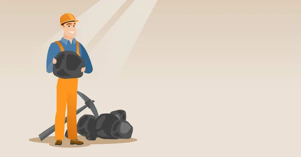 Miner holding coal in hands vector illustration. — Stock Vector