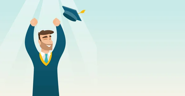 Absolwent rzucanie się graduacyjnej kapelusz. — Wektor stockowy
