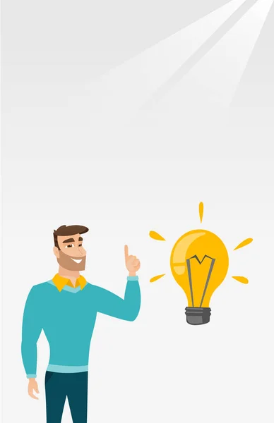 Student wijzend op idee lamp vectorillustratie — Stockvector