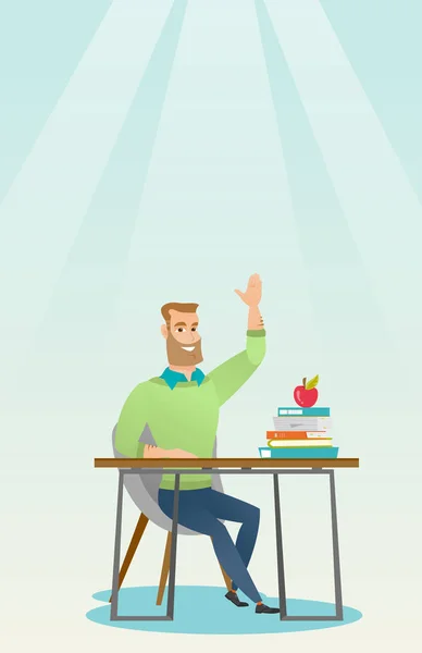 Étudiant levant la main en classe pour une réponse . — Image vectorielle