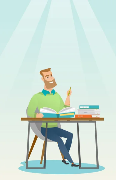 Student writing at the desk vector illustration. — Stock Vector
