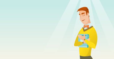 Onun kitap vektör Illustration sarılma öğrenci.